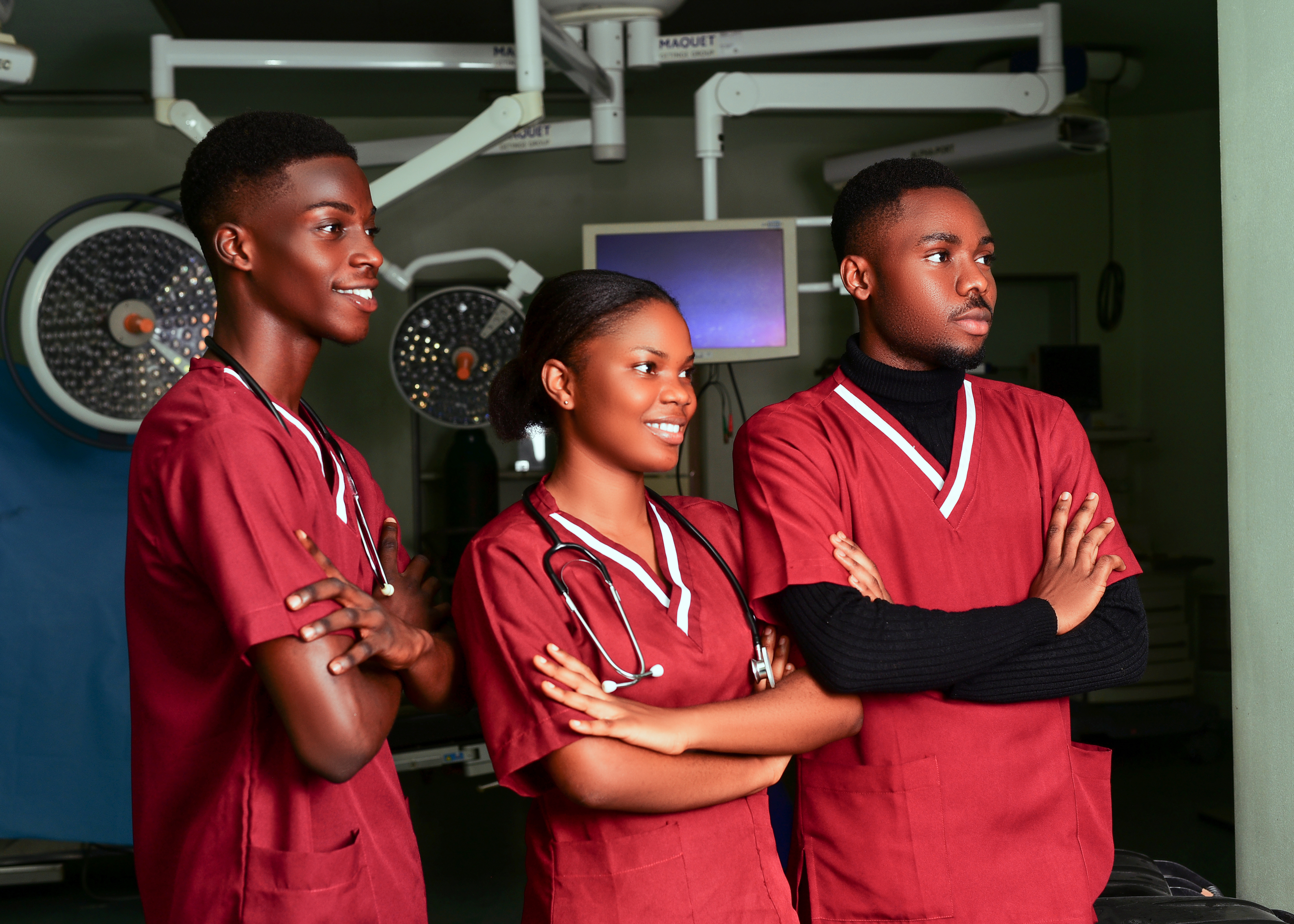 FYNI nursing models pose for a picture in the theatre.